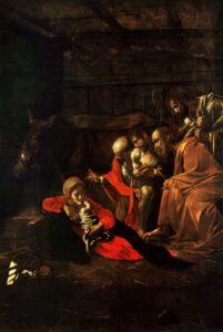 목자들의 경배(Adoration of the Shepherds)(1609), 미켈란젤로 메리시 다 카라바조(Michelangelo Merisi da… — 성탄 미술 작품, 예수를 바라보다