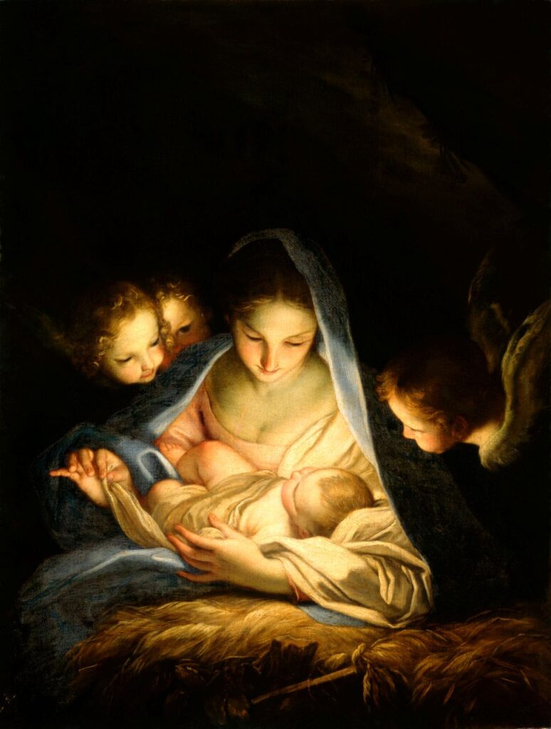 아기 예수 경배(The Adoration of the Christ Child)(1520), 안토니오 다 코레조(Antonio da Correggio) — 성탄 미술 작품, 예수를 바라보다