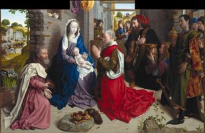몬포르테 제단화(Monforte Altarpiece)(1470), 후고 반 데르 후스(Hugo van der Goes),Gemäldegalerie 소장 — 성탄 미술 작품, 예수를 바라보다