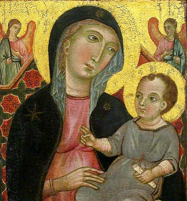 성모자상(Madonna and Child)(13세기 말 14세기 초), 오를란도 오를란디(Orlando Orlandi), 루브르 박물관 소장 — 성탄 미술 작품, 예수를 바라보다