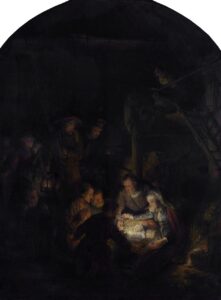 목자들의 경배 (The Adoration of the Shepherds)(1646), 렘브란트 반 레인 (Rembrandt van Rijn), 뮌헨 알테… — 성탄 미술 작품, 예수를 바라보다