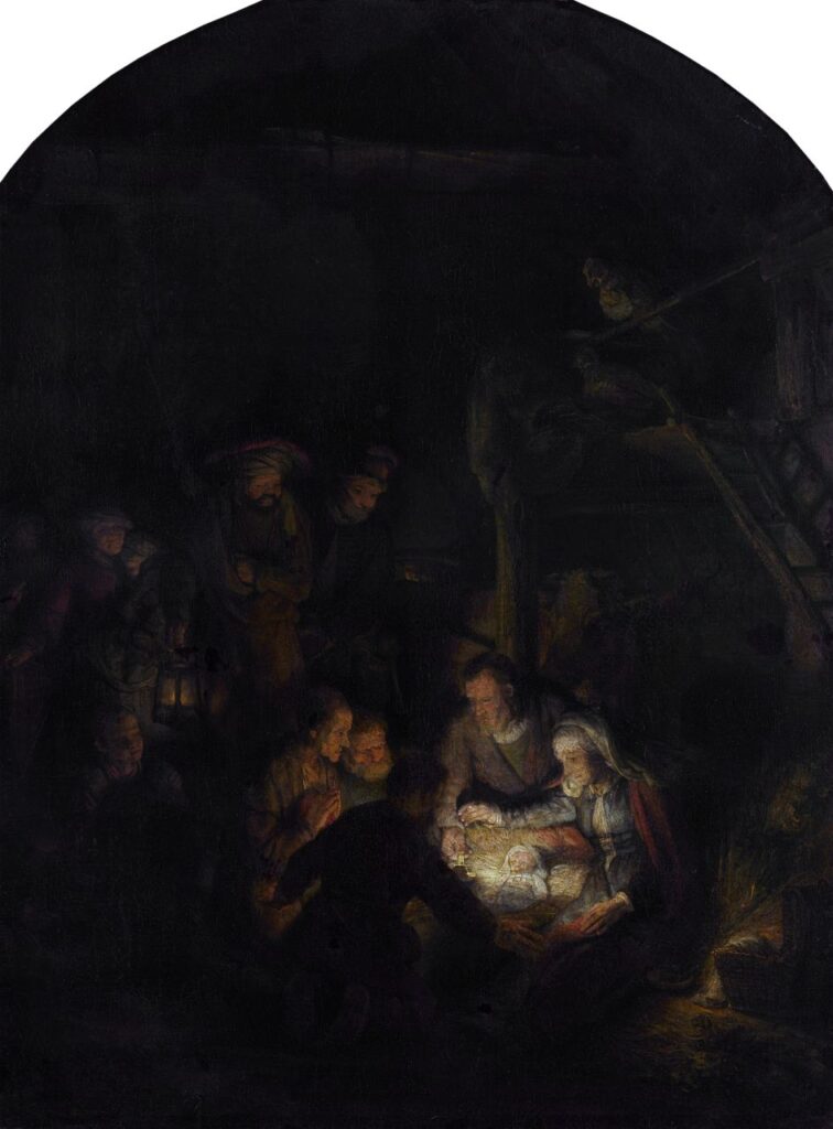 목자들의 경배 (The Adoration of the Shepherds)(1646), 렘브란트 반 레인 (Rembrandt van Rijn), 뮌헨 알테… — 성탄 미술 작품, 예수를 바라보다