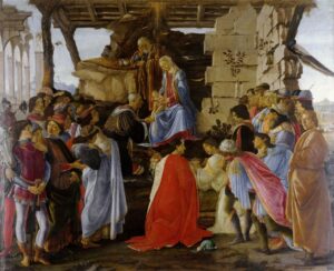 동방박사들의 경배(Adoration of the Magi)(1475), 산드로 보티첼리(Sandro Botticelli), 우피치 갤러리 소장 — 성탄 미술 작품, 예수를 바라보다