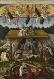 신비한 탄생(Mystic Nativity)(1500-1501), 산드로 보티첼리(Sandro Botticelli), 런던 내셔널 뮤지엄 소장 — 성탄 미술 작품, 예수를 바라보다