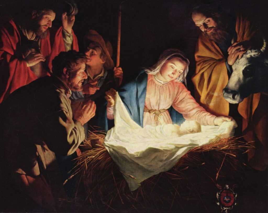 목자들의 경배(Adoration of the Shepherds)(1622), 헤라르트 판 혼토르스트(Gerard van Honthorst), 쾰른… — 성탄 미술 작품, 예수를 바라보다